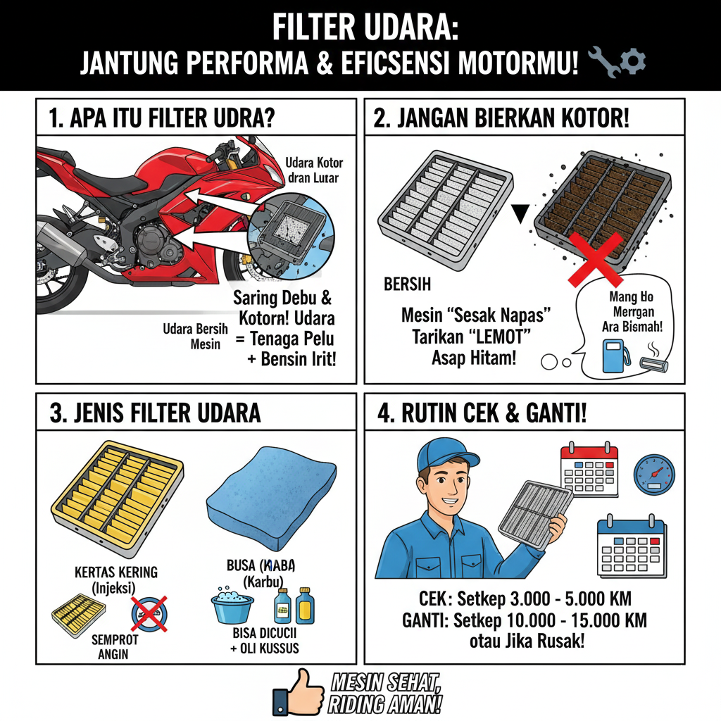 💨 Napas Motor Sesak? Cek Filter Udara, "Paru-Paru" Motor yang Bikin Tarikan Enteng & Bensin Irit! ⛽